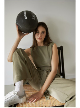 B256 Kombinezonas be rankovių su kišenėmis - alyvuogių