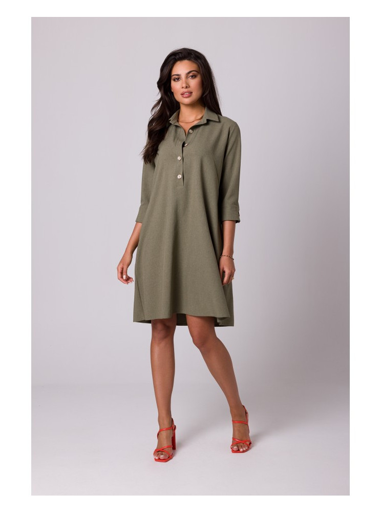 B257 Plazdančio silueto marškininė suknelė - alyvuogių