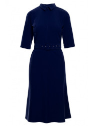 S231 Collar dres with a buckle belt - navy blue