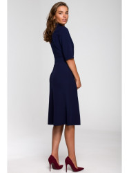 S231 Collar dres with a buckle belt - navy blue