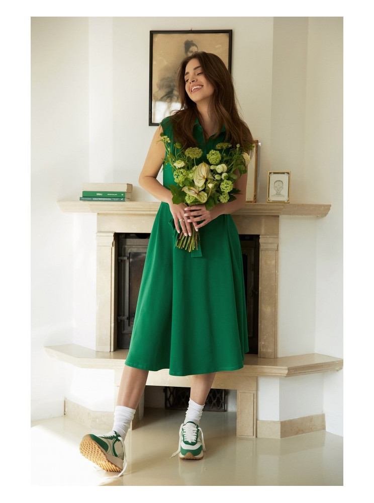 B261 Žalias medvilninis platėjantis suknelė - žalia