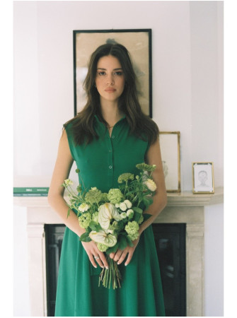 B261 Žalias medvilninis platėjantis suknelė - žalia