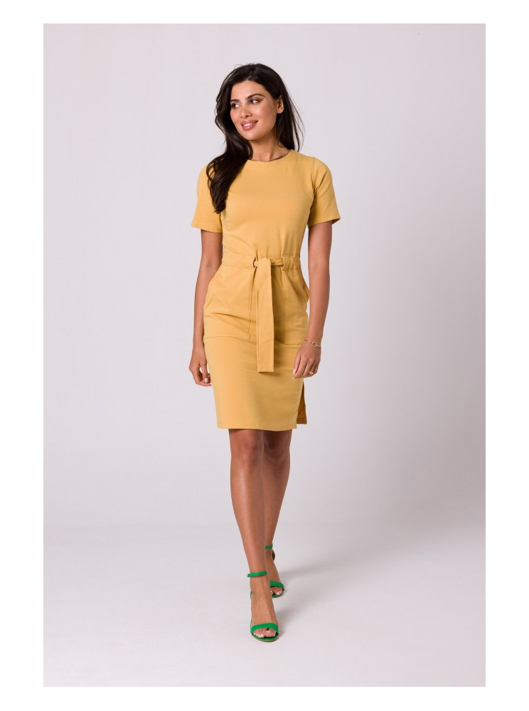 B263 Medvilninė suknelė su kišenėmis - honey