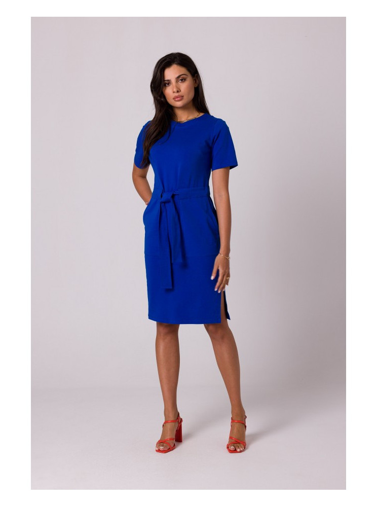 B263 Medvilninė suknelė su kišenėmis - karališka mėlyna