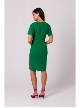 B263 Medvilninė suknelė su kišenėmis - žalia
