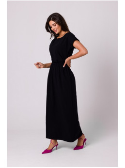 B264 Ilga suknelė su guma liemens srityje - juoda