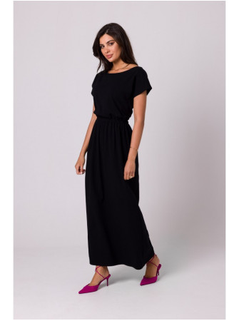 B264 Ilga suknelė su guma liemuo - juoda
