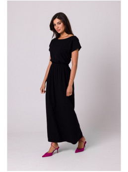 B264 Ilga suknelė su guma liemens srityje - juoda