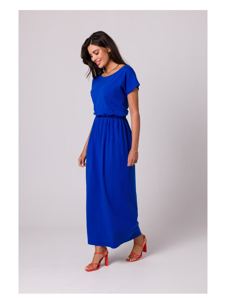 B264 Ilga suknelė su guma liemens srityje - karališka mėlyna