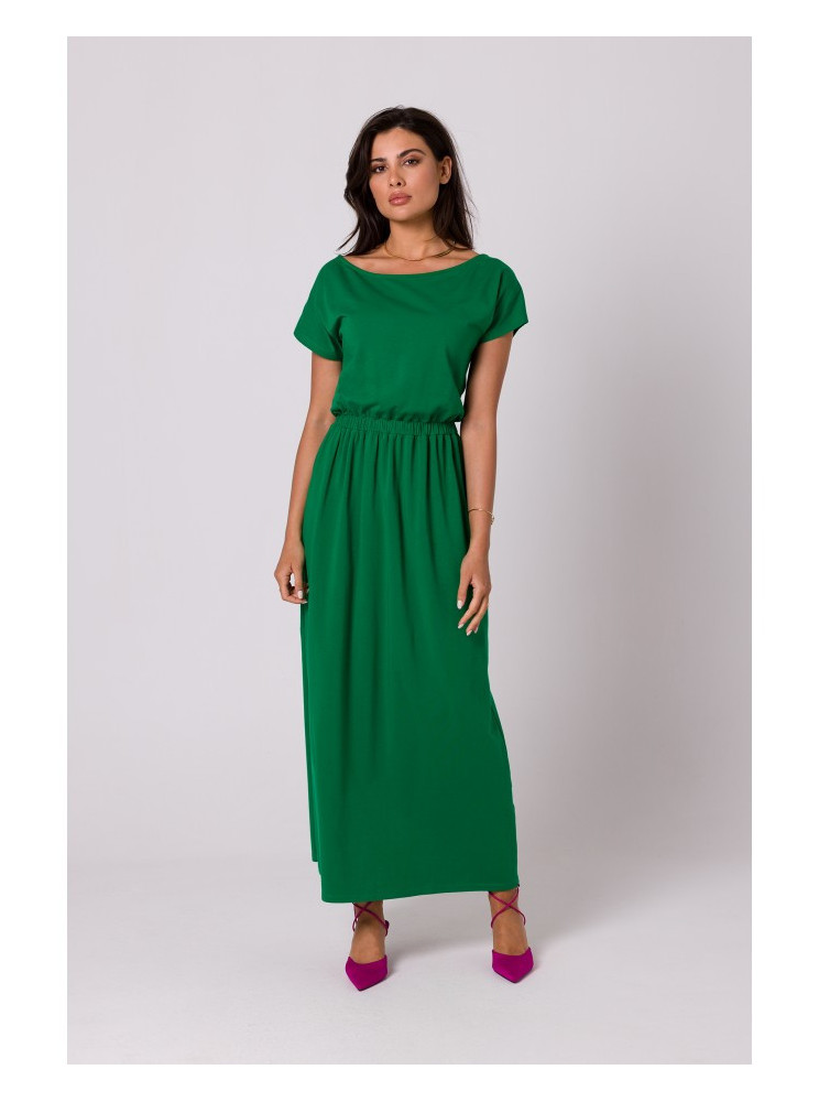 B264 Ilga suknelė su guma liemuo - žalia