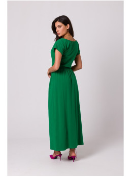 B264 Ilga suknelė su guma liemuo - žalia