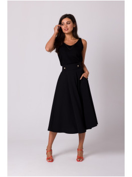 B265 Plazdančio silueto sijonas aukštu liemeniu - juoda