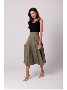 B265 Aukšto liemens platėjantis sijonas - alyvuogių