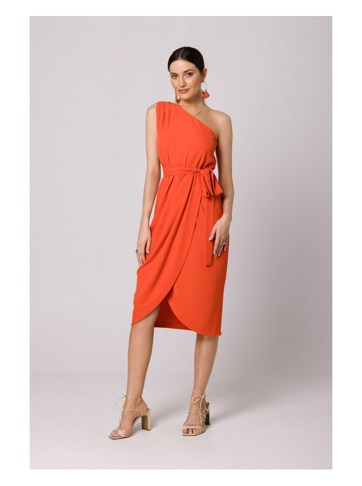 .K160 Suknelė vienu petimi - koralinė