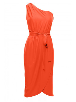 .K160 Suknelė vienu petimi - koralinė