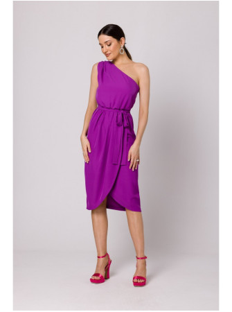 .K160 Asimetriška suknelė ant vieno peties - levandų