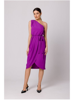 .K160 Asimetriška suknelė ant vieno peties - levandų