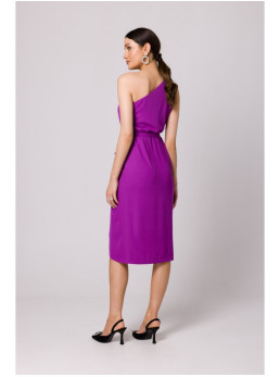 .K160 Asimetriška suknelė ant vieno peties - levandų