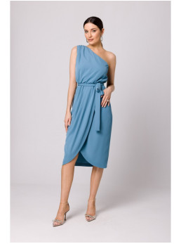 .K160 Suknelė vienu petumi - dangaus mėlyna