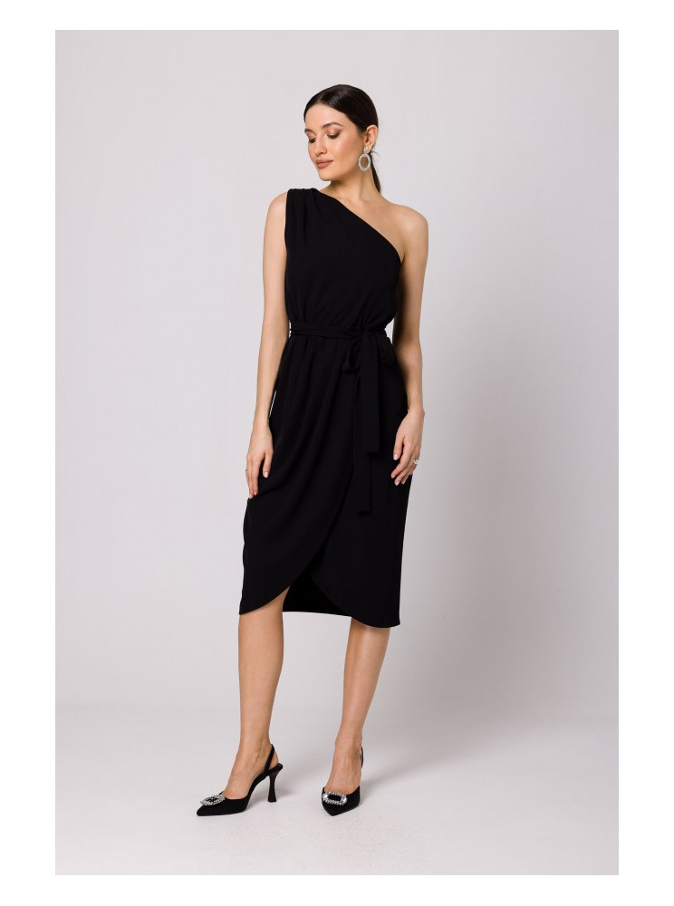 .K160 Suknelė vienu petimi - juoda