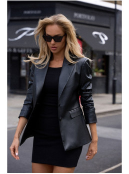 M748 Juodos spalvos eko odos švarkas - juoda