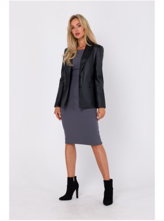 M748 Juodos spalvos eko odos švarkas - juoda