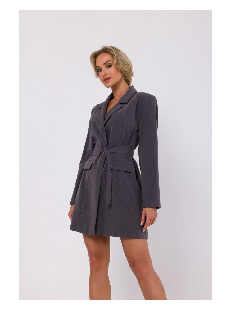 M749 Švarkelio tipo suknelė su diržu - tamsiai pilka