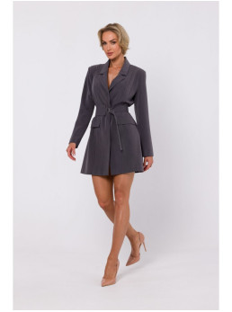 M749 Švarkelio tipo suknelė su diržu - tamsiai pilka