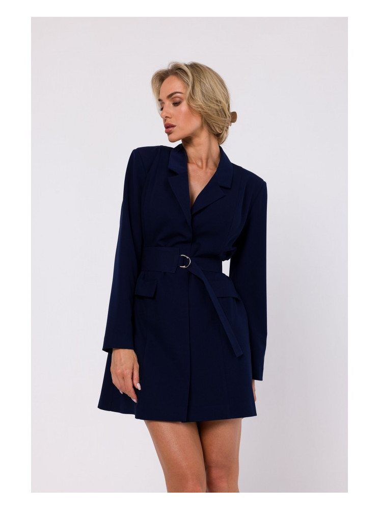 M749 Švarkelio tipo suknelė su diržu - tamsiai mėlyna