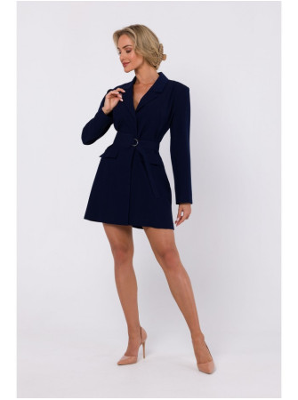 M749 Švarkelio tipo suknelė su diržu - tamsiai mėlyna