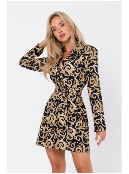 M750 Raštuotas švarkas-suknelė su diržu - spalva