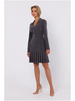 M752 Suknelė su klostuotu sijonu - tamsiai pilka