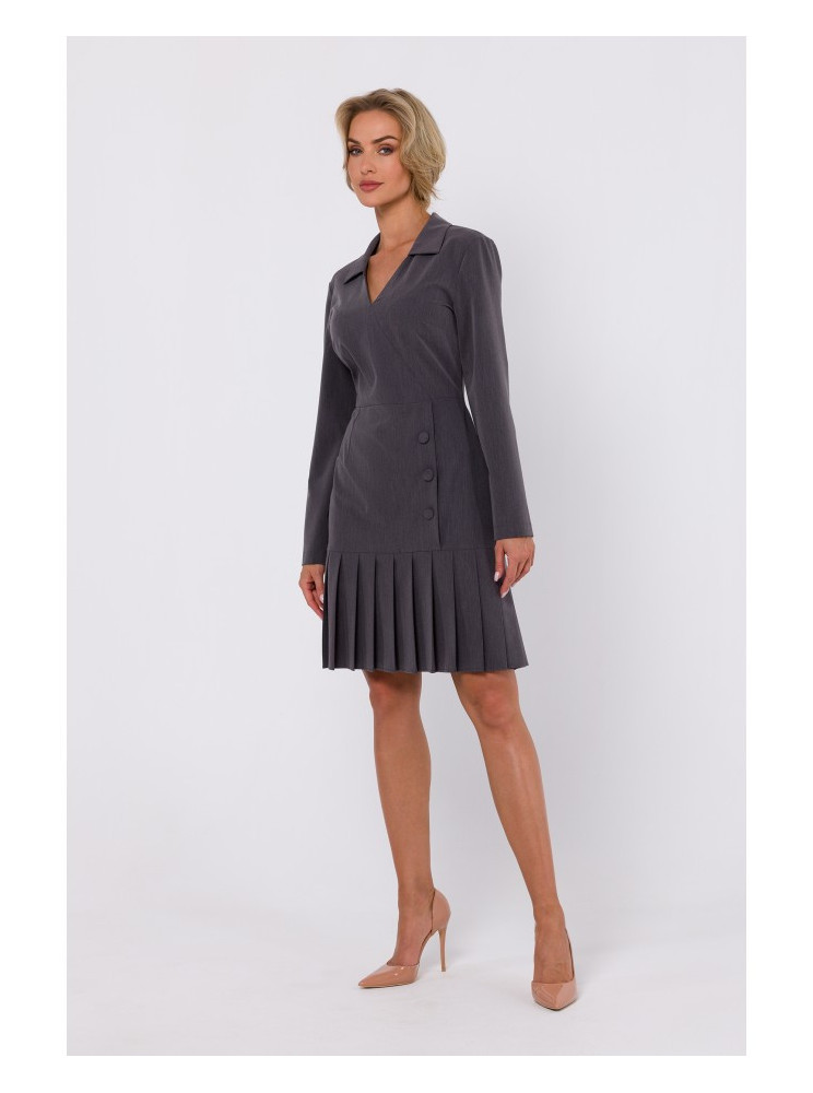 M752 Suknelė su klostuotu sijonu - tamsiai pilka