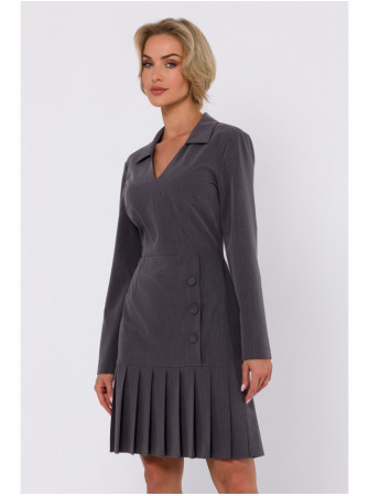 M752 Suknelė su klostuotu sijonu - tamsiai pilka