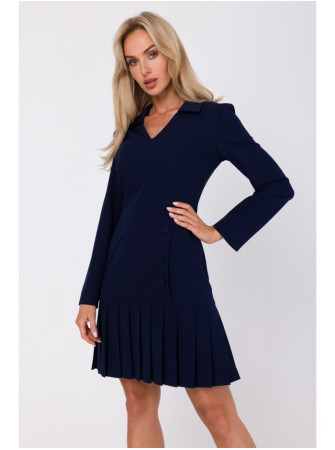 M752 Sijonuota suknelė su klostėmis - tamsiai mėlyna
