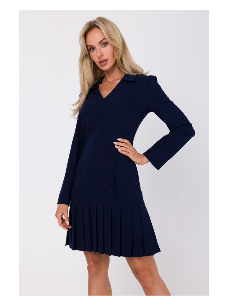 M752 Sijonuota suknelė su klostėmis - tamsiai mėlyna