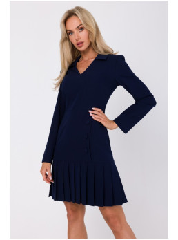 M752 Sijonuota suknelė su klostėmis - tamsiai mėlyna