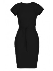 S239 Pencil dress with a tie belt - black