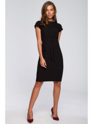 S239 Pencil dress with a tie belt - black