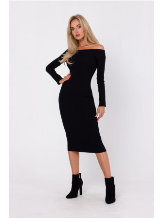 M757 Prigludusi suknelė atvirais pečiais - juoda