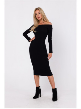 M757 Prigludusi suknelė atvirais pečiais - juoda