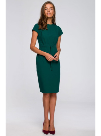 S239 Pencil dress with a tie belt - green