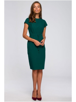 S239 Pencil dress with a tie belt - green