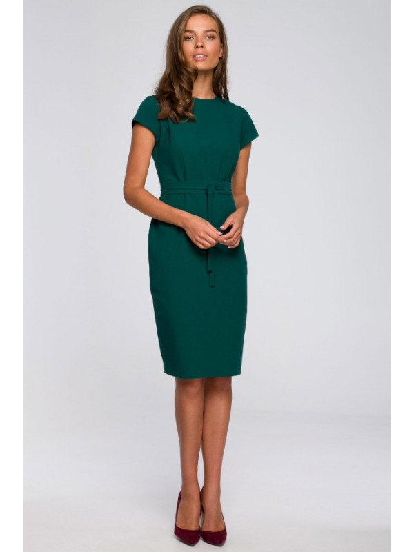 S239 Pencil dress with a tie belt - green