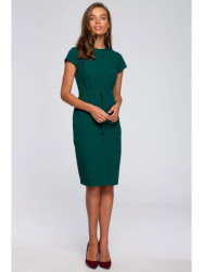 S239 Pencil dress with a tie belt - green