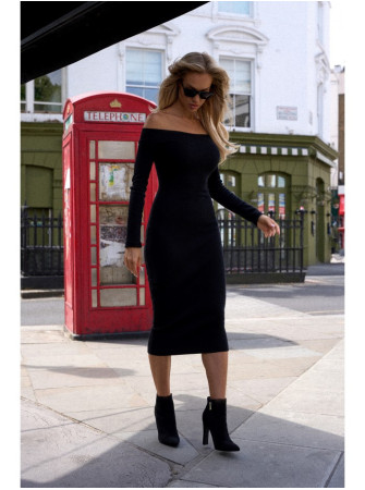 M757 Prigludusi suknelė atvirais pečiais - juoda