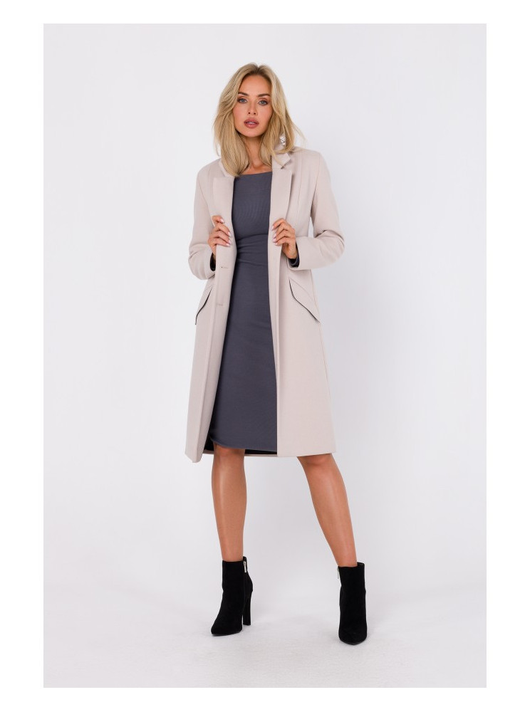 M758 Sagos užsegamas paltas - smėlio