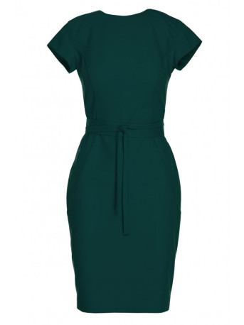 S239 Pencil dress with a tie belt - green