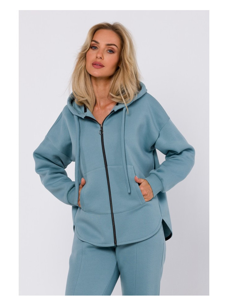 M761 Užtrauktuku užsegamas džemperis su kengūros kišene - agave