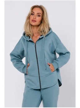 M761 Užsegamas džemperis su gobtuvu ir kengūros kišene - agave